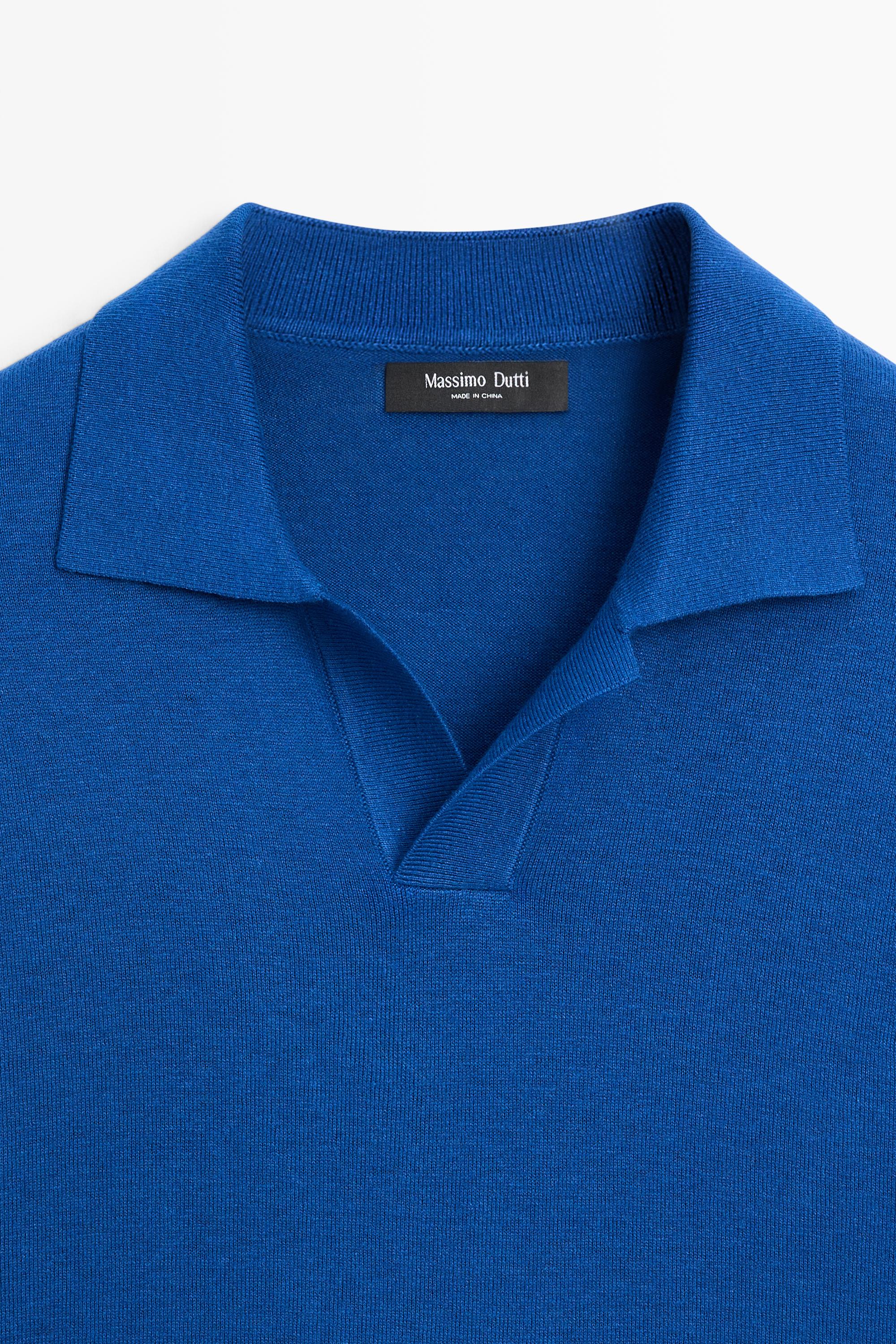 Cotton and linen knit polo sweater